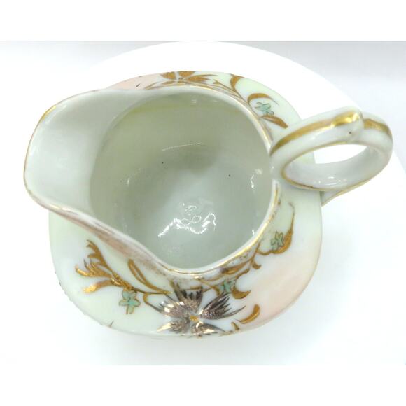 Vintage Nippon Style Moriage Creamer & Sugar Bowl Set Hand Painted Gold Floral - Picture 8 of 16